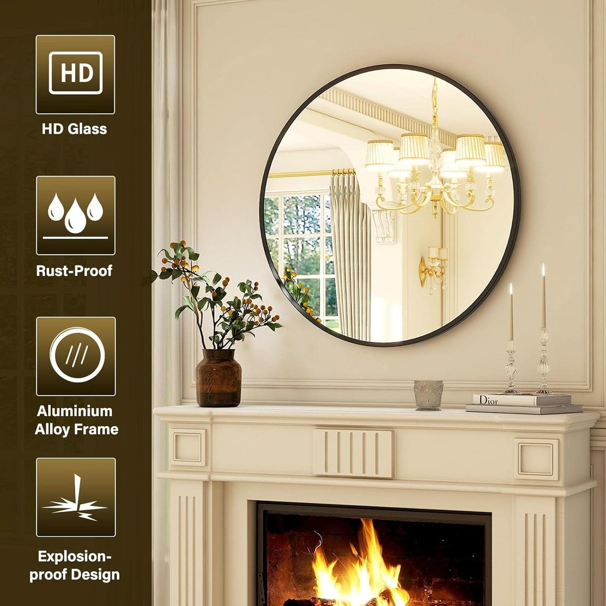24-Inch Matte Black Round Wall Mirror
