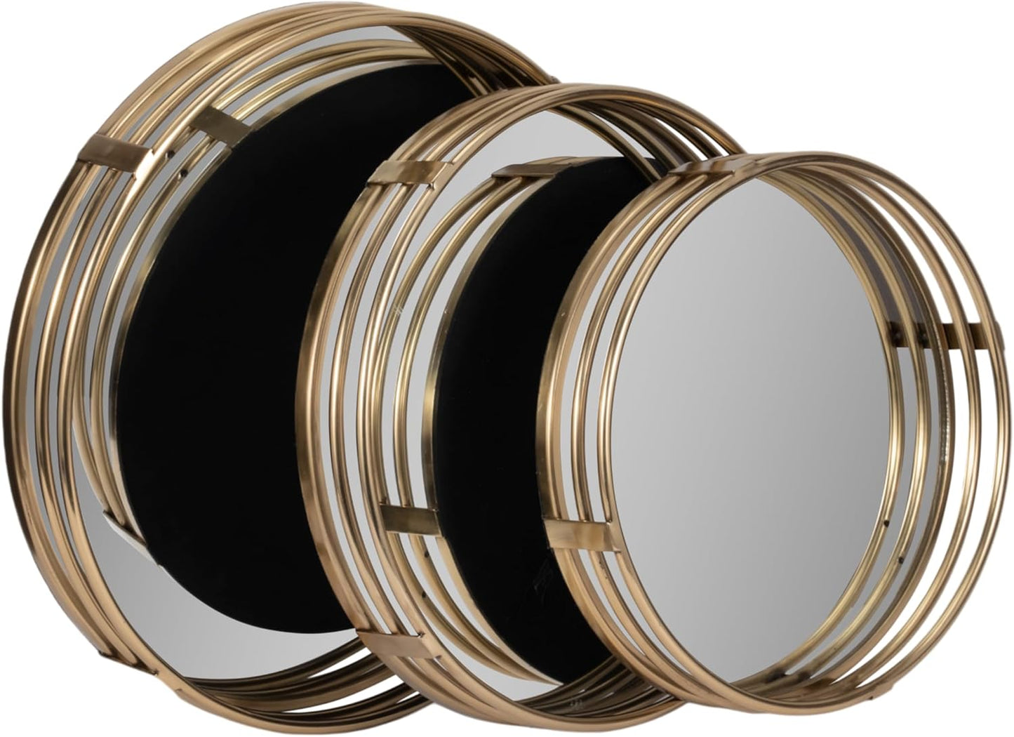 Round Mirrored Trays with Gold Metal Frame