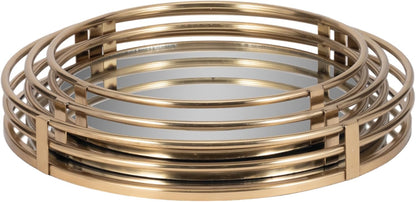 Round Mirrored Trays with Gold Metal Frame
