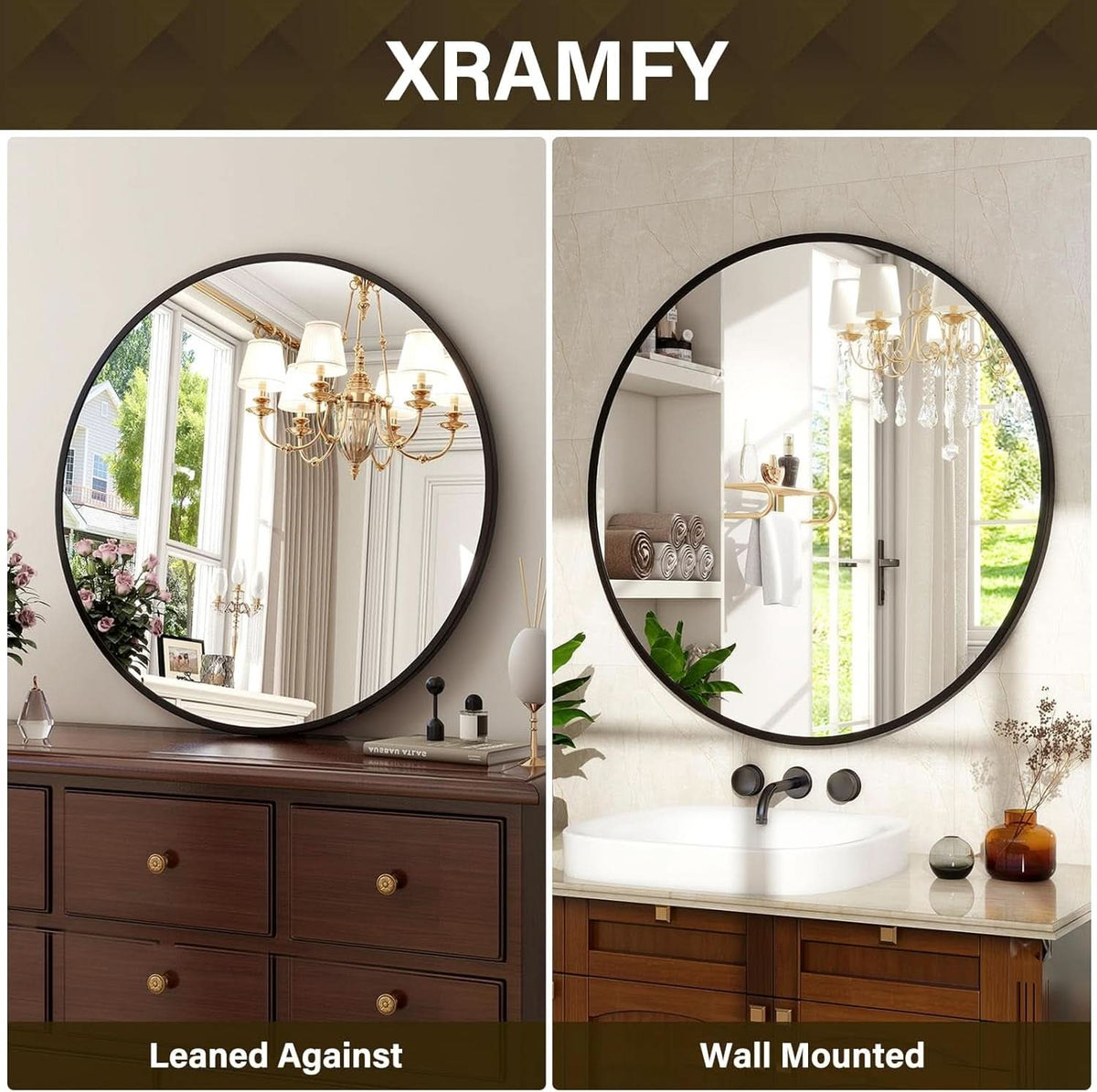 24-Inch Matte Black Round Wall Mirror