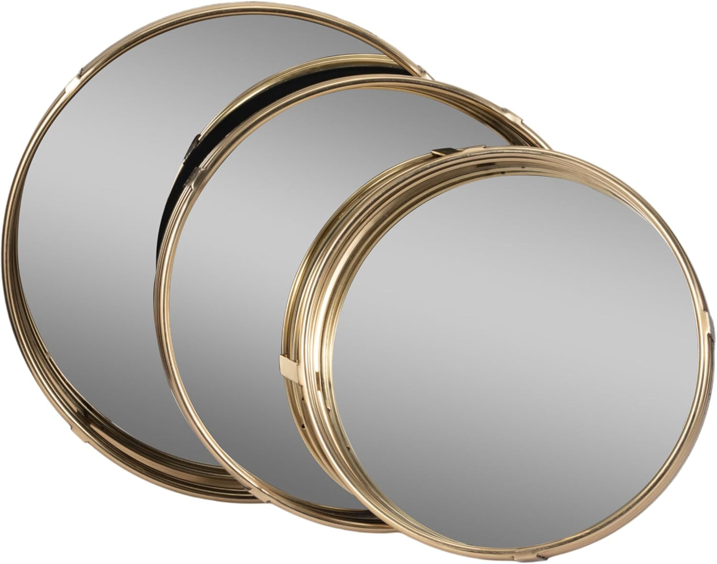 Round Mirrored Trays with Gold Metal Frame