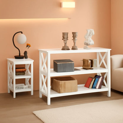 White 3-Tier Console Table with Storage Shelves