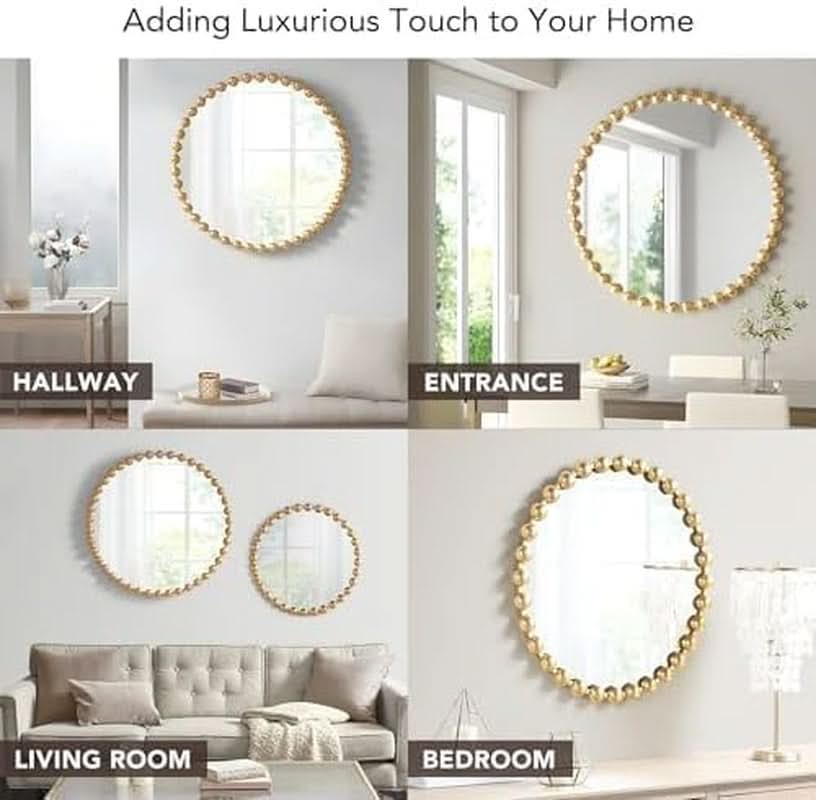 Entryway Round Wall Mirror With Gold Metal Frame