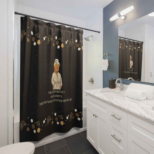 "Transparency. Integrity. Tremendous Water Pressure." Shower Curtain