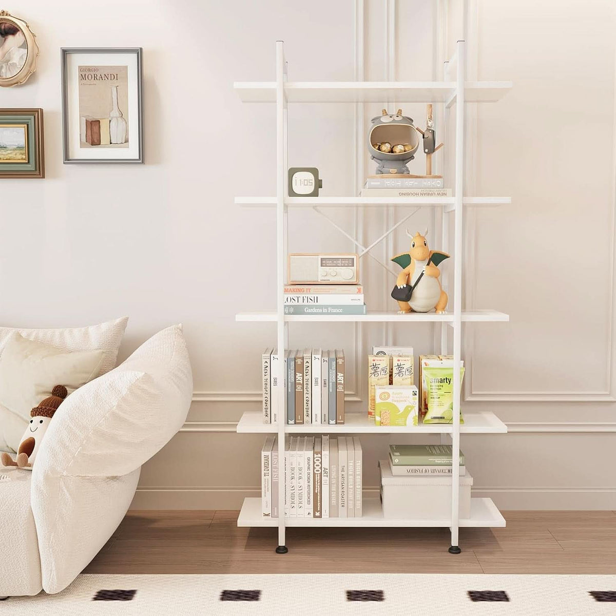White 5-Tier Wooden Bookcase Storage Organizer
