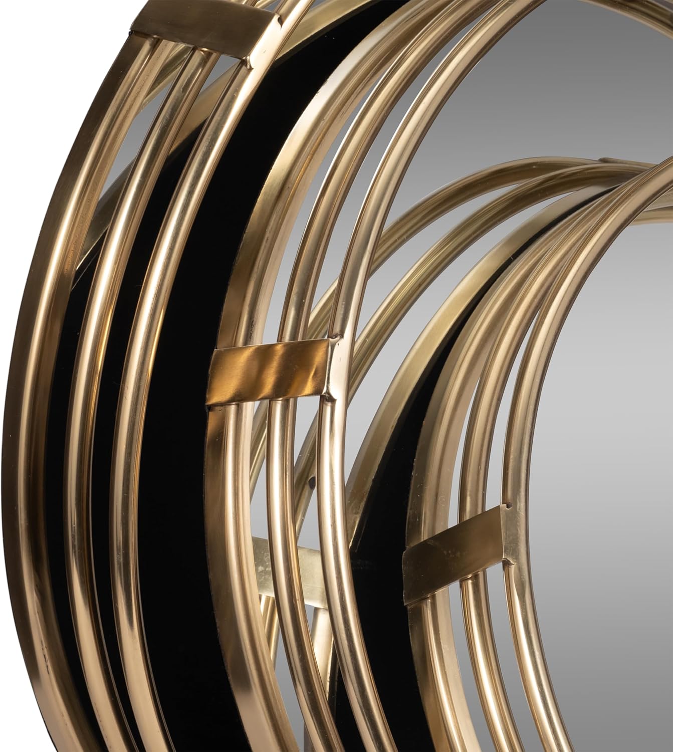 Round Mirrored Trays with Gold Metal Frame
