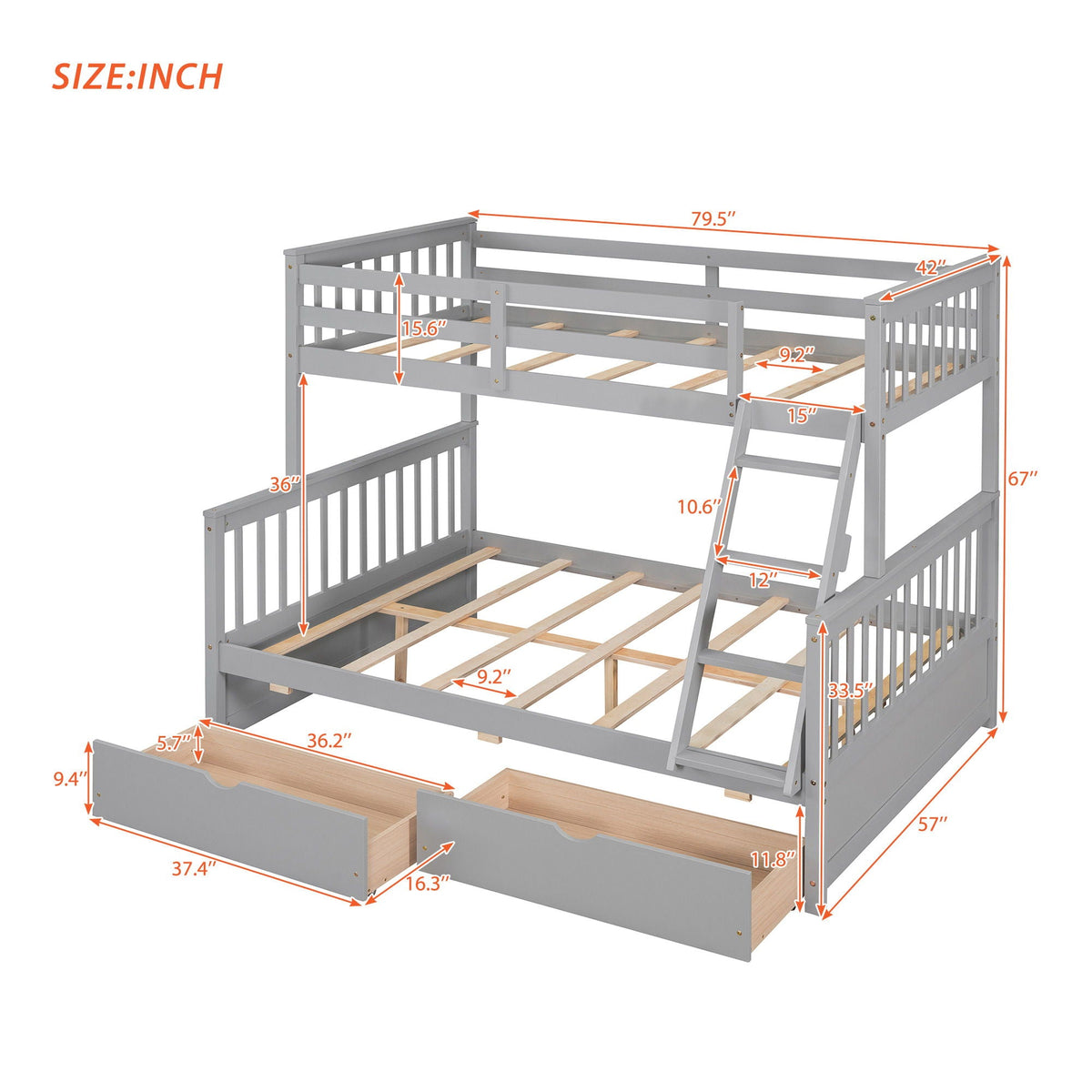 Bunk Bed With Ladders & 2 Storage Drawers