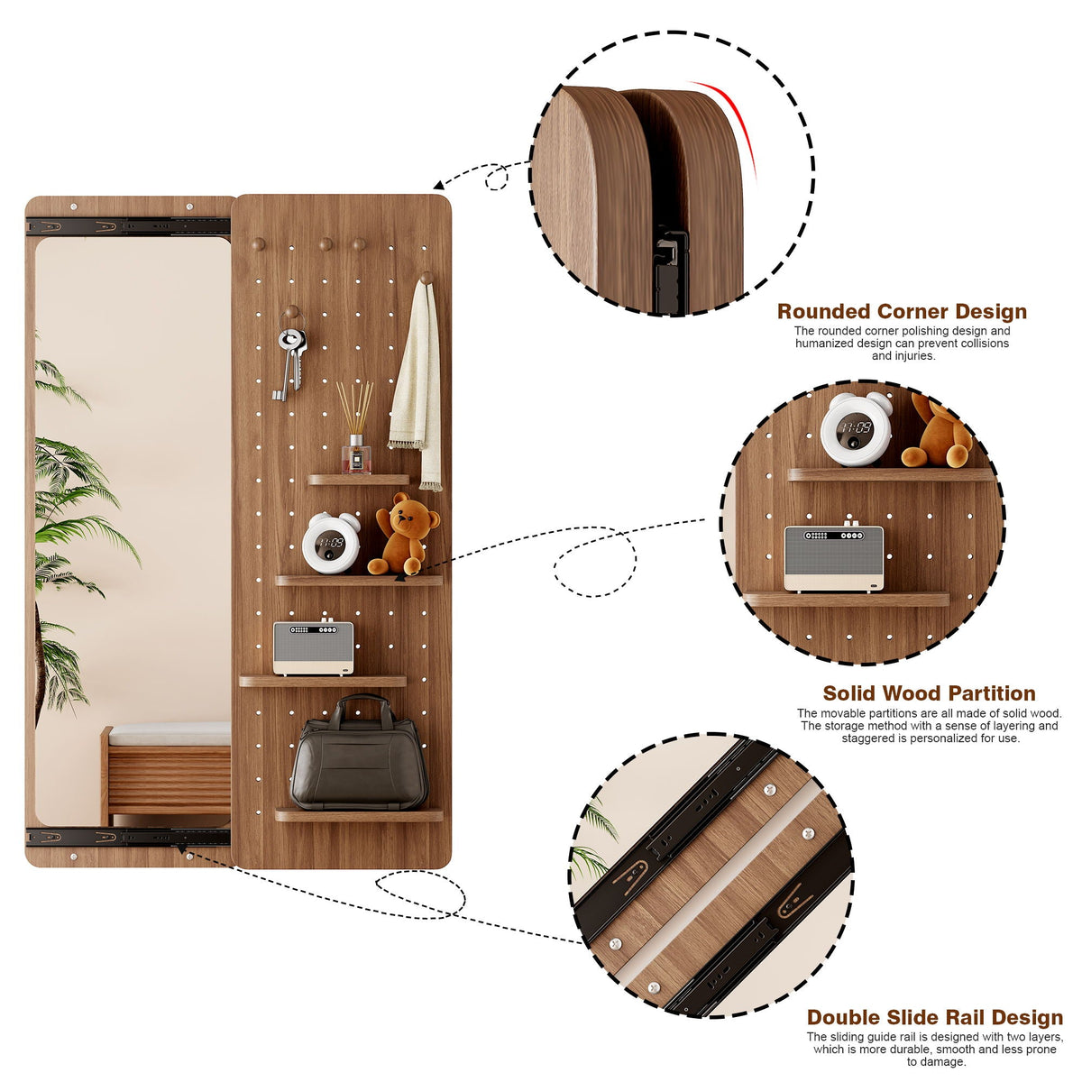 Wall Mounted Full Length Mirror with Shelf