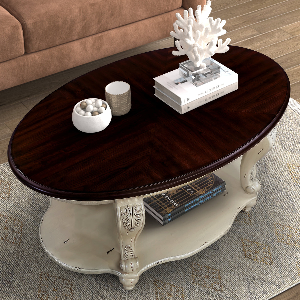 42-Inch Oval Wooden Coffee Table