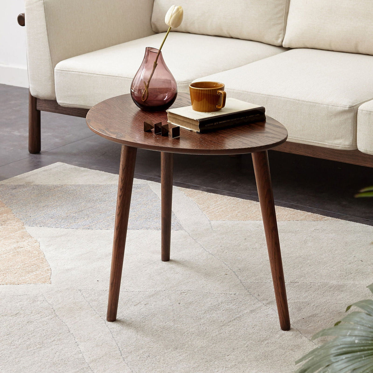 Pebble-Shaped Solid Oak Wood Coffee Table