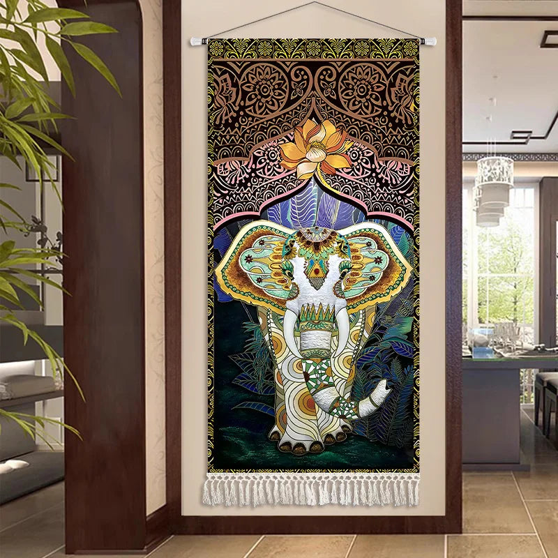 Thai Zen Elephant Fabric Wall Hanging Tapestry