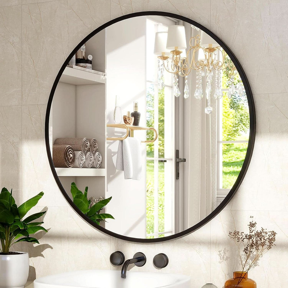 24-Inch Matte Black Round Wall Mirror