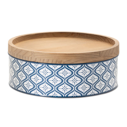 Metal Patterned Canister Set with Natural Wood Lid