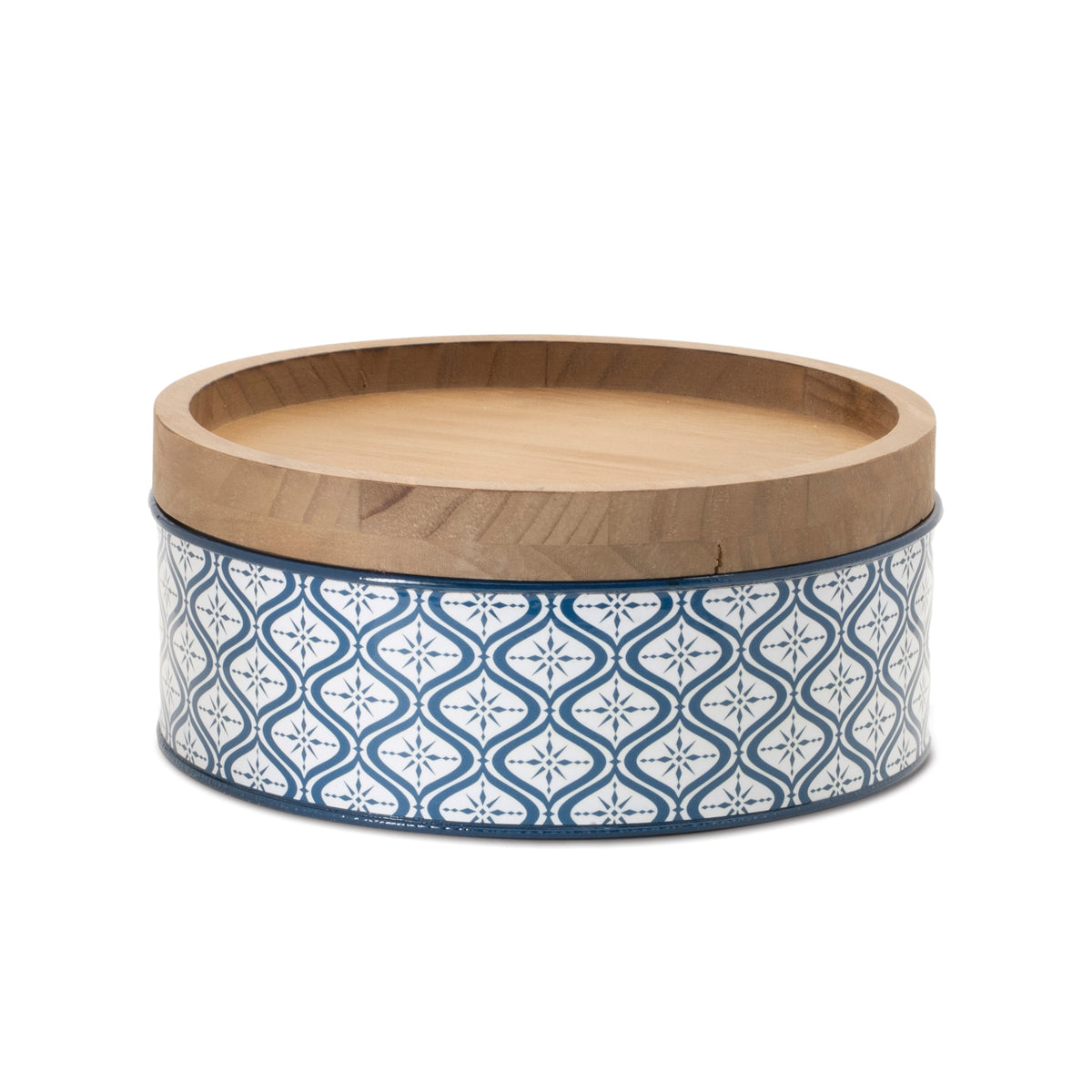 Metal Patterned Canister Set with Natural Wood Lid