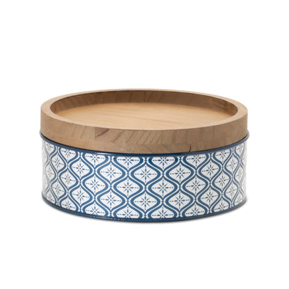 Metal Patterned Canister Set with Natural Wood Lid