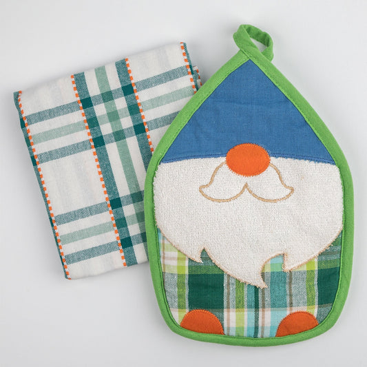 Garden Gnome Pot Holder & Dish Towel Set
