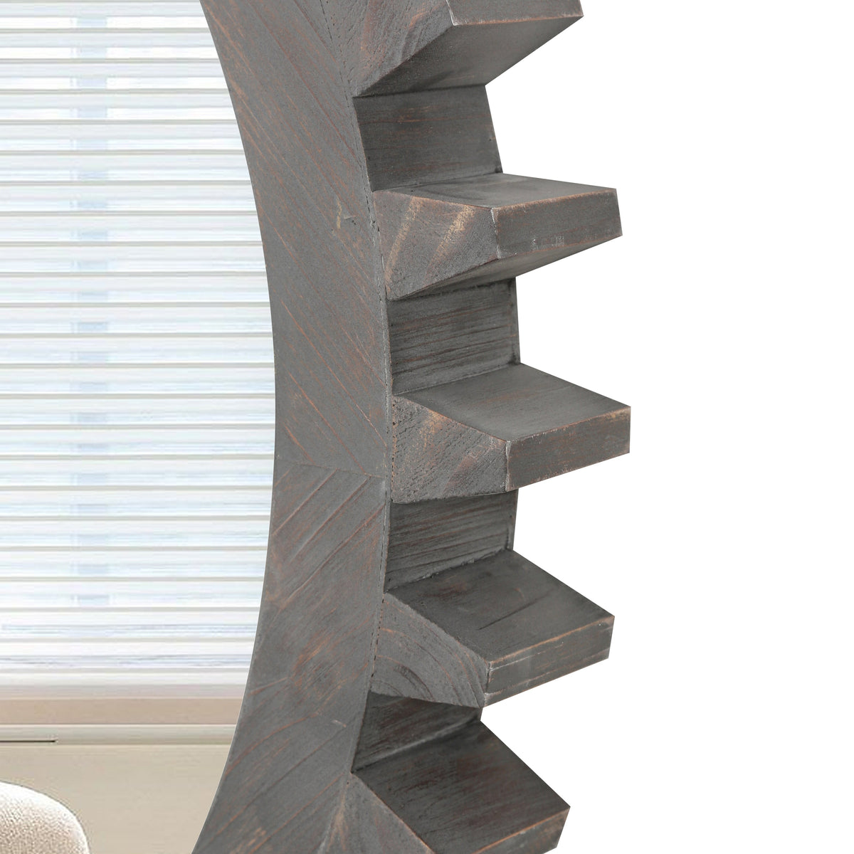 Wall Mirror Round Gear-Shape Wood Frame