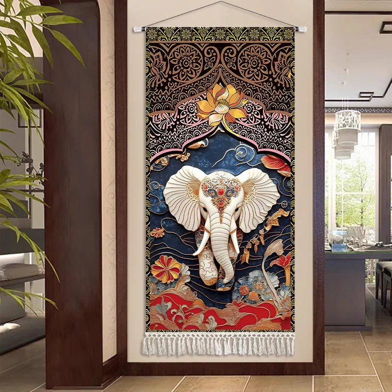 Thai Zen Elephant Fabric Wall Hanging Tapestry