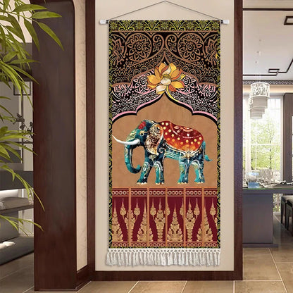 Thai Zen Elephant Fabric Wall Hanging Tapestry