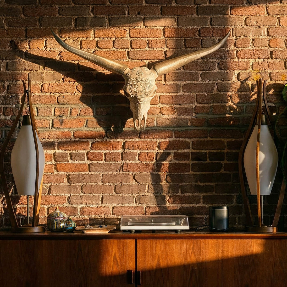 Faux Steer Skull and Horns Western Wall Decor