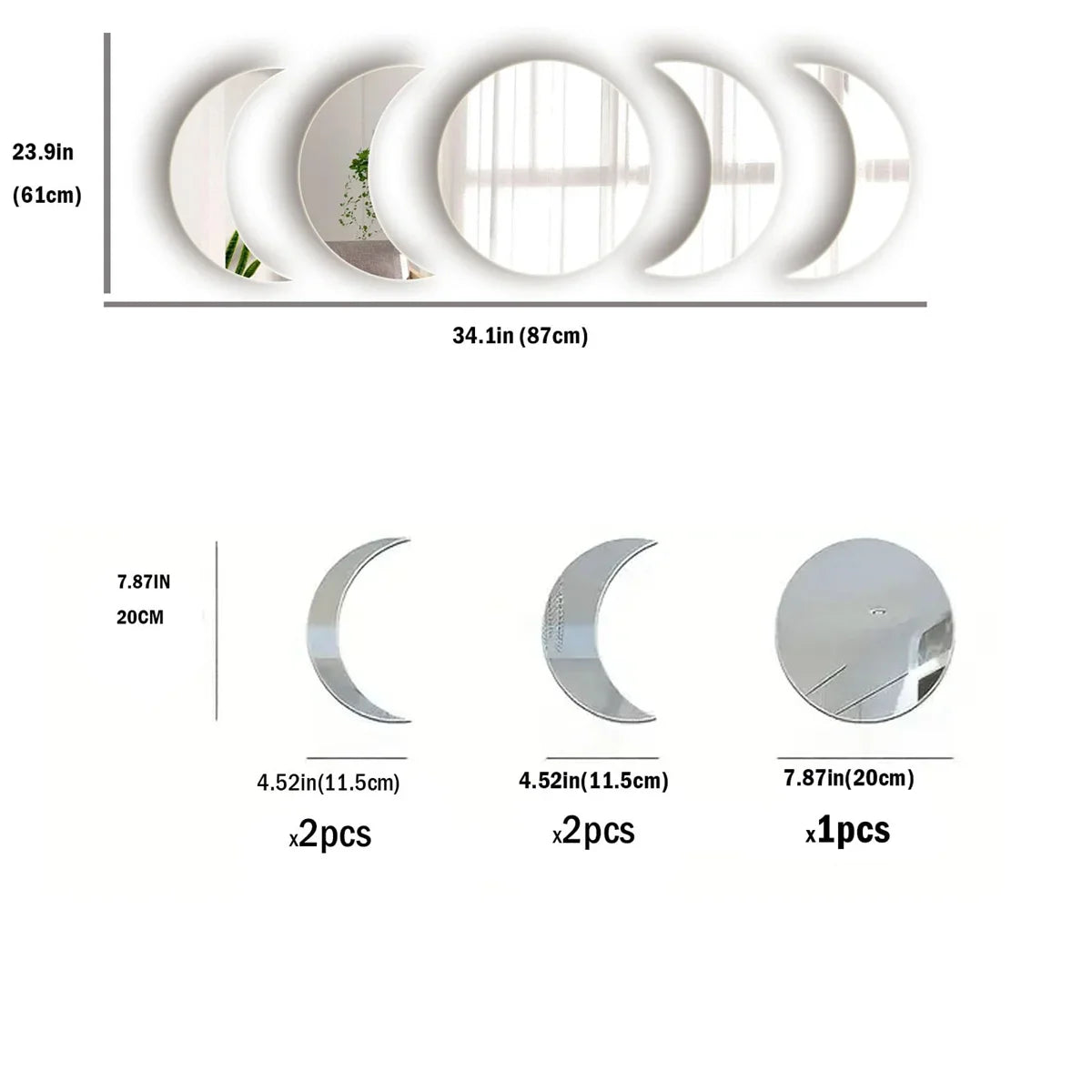 Moon Phase Acrylic Mirror Wall Stickers
