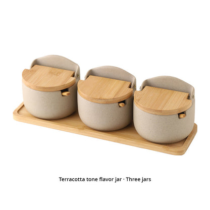 Japanese Ceramic Bamboo and Wood Lid Set