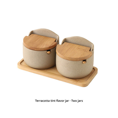 Japanese Ceramic Bamboo and Wood Lid Set