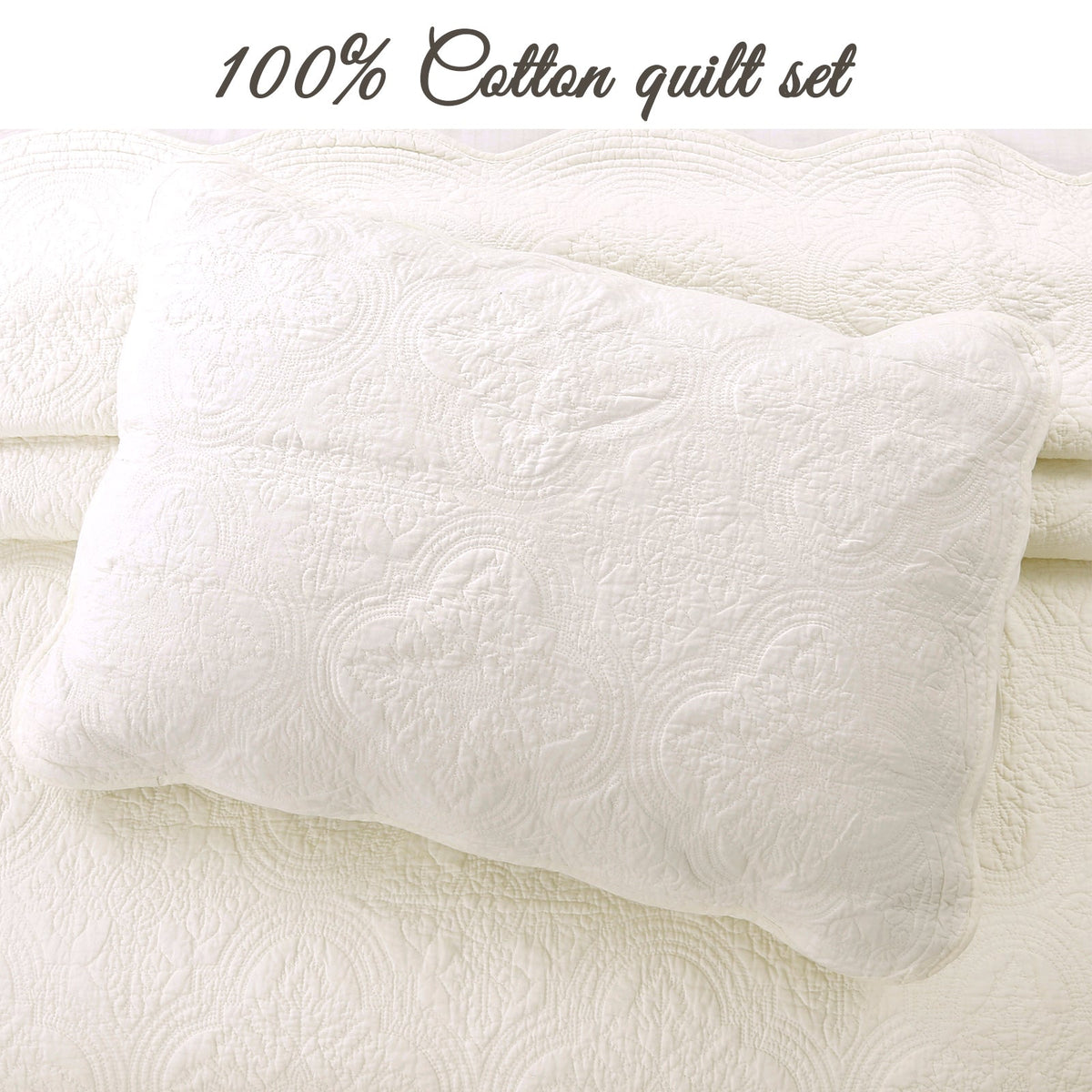 Serenity Ivory Victorian Cotton Quilt Bedding Set