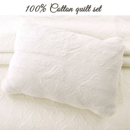Serenity Ivory Victorian Cotton Quilt Bedding Set