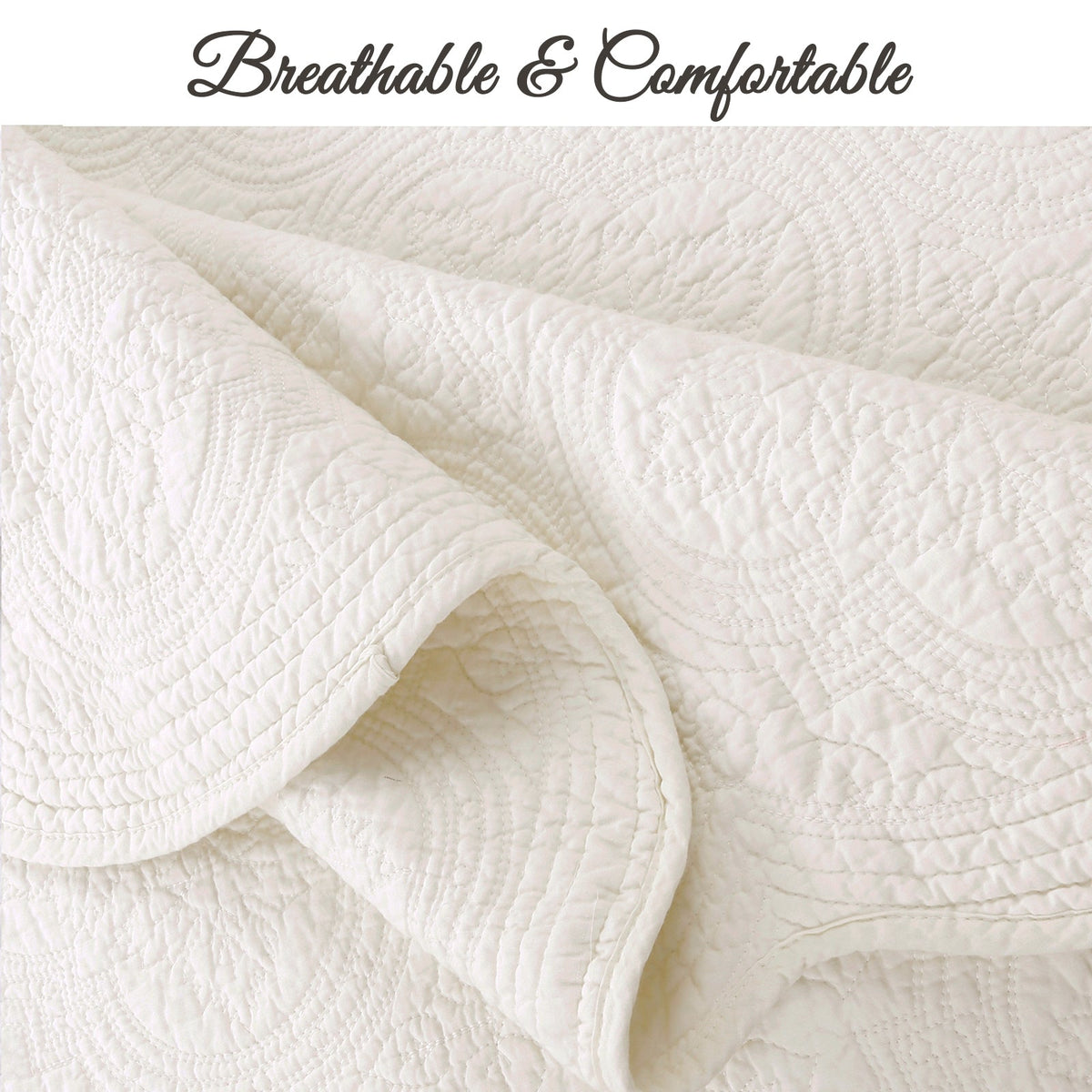 Serenity Ivory Victorian Cotton Quilt Bedding Set