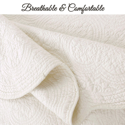 Serenity Ivory Victorian Cotton Quilt Bedding Set