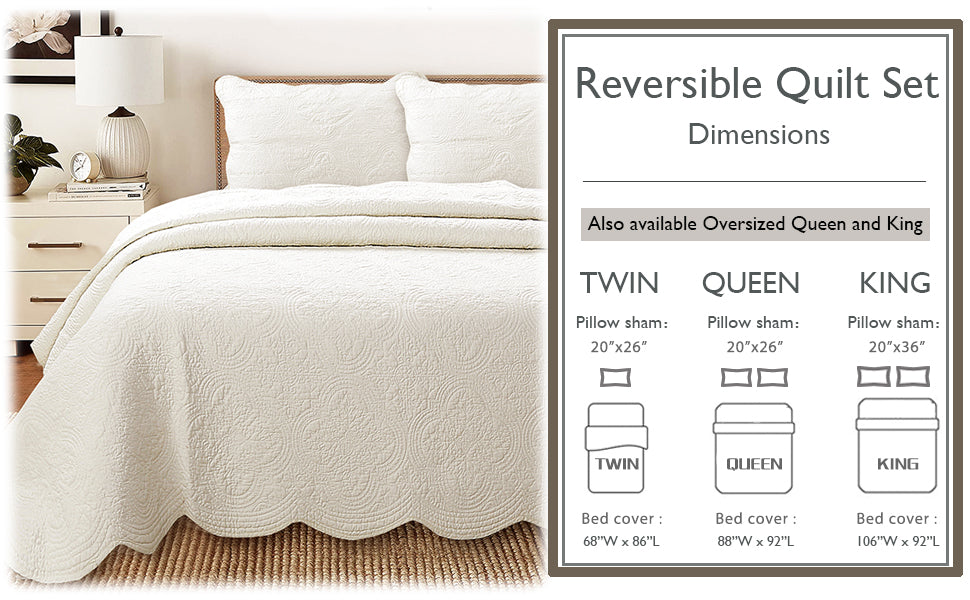 Serenity Ivory Victorian Cotton Quilt Bedding Set