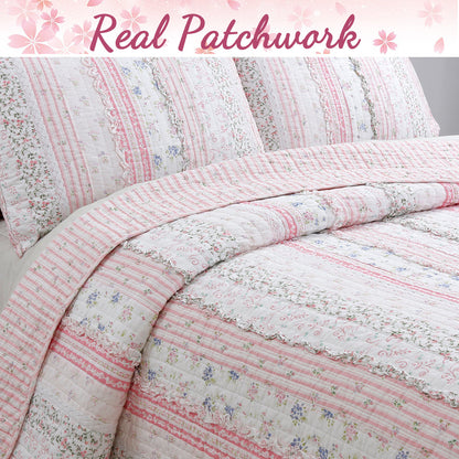 Pink Lace Ruffle Patchwork Quilt Bedding Set