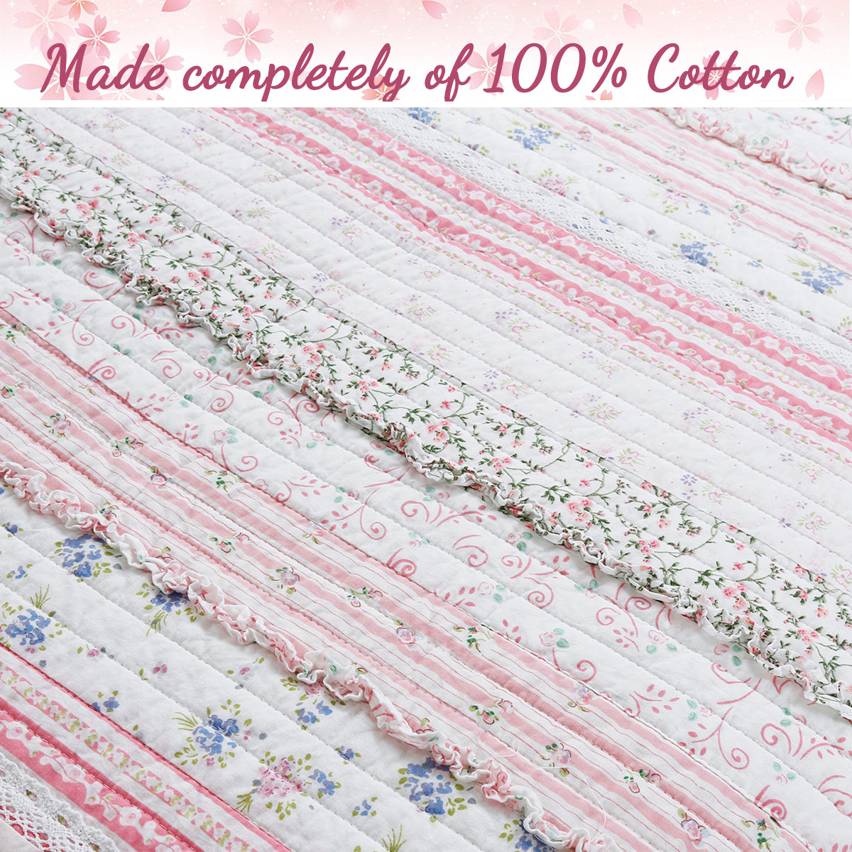 Pink Lace Ruffle Patchwork Quilt Bedding Set