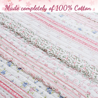Pink Lace Ruffle Patchwork Quilt Bedding Set