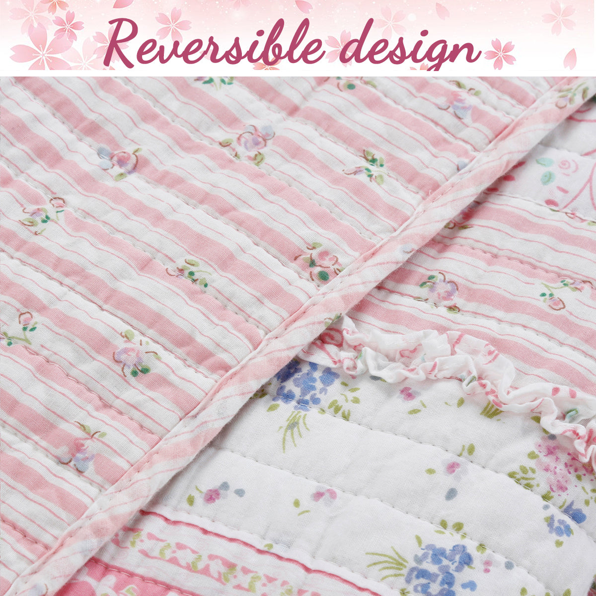 Pink Lace Ruffle Patchwork Quilt Bedding Set