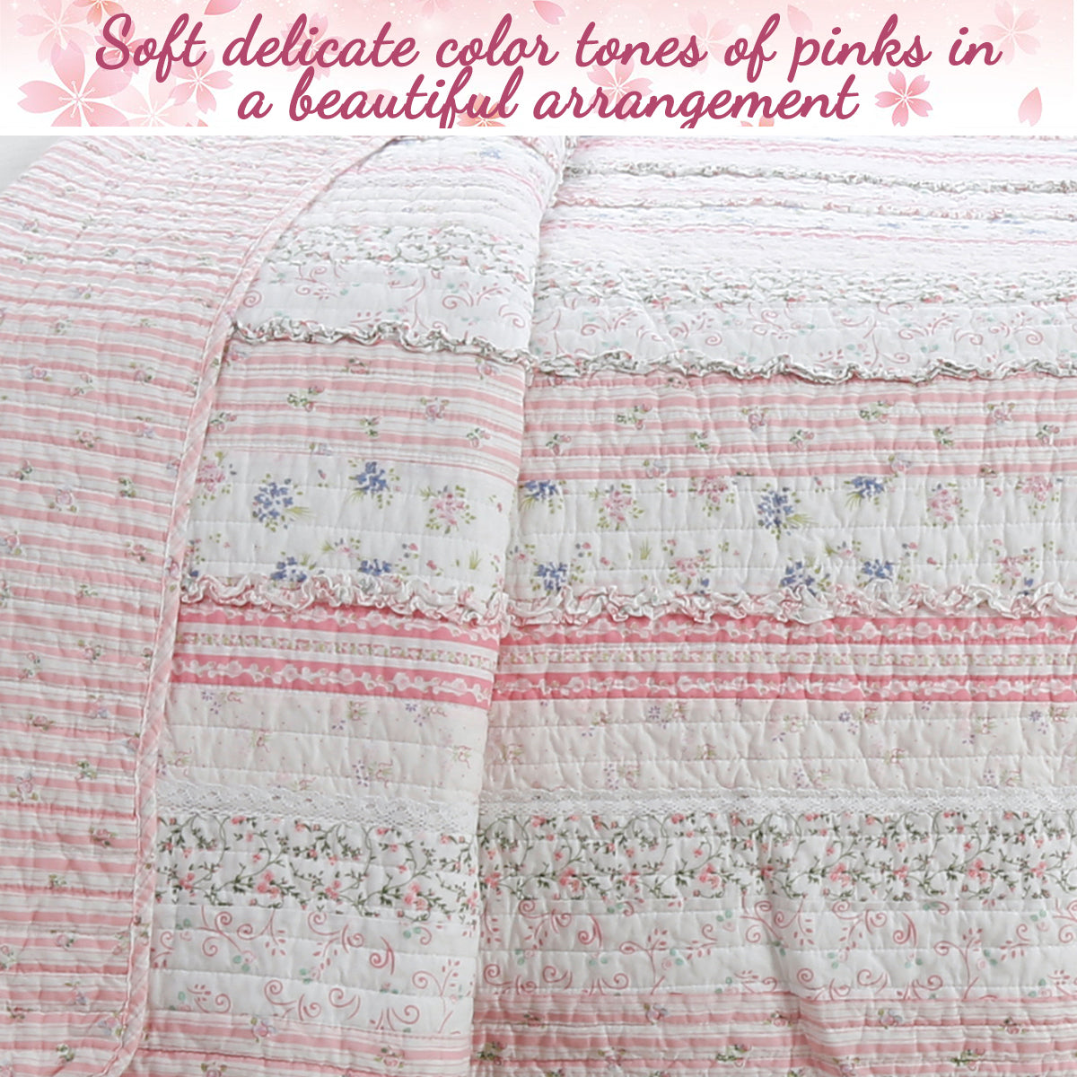 Pink Lace Ruffle Patchwork Quilt Bedding Set