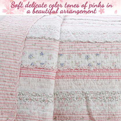 Pink Lace Ruffle Patchwork Quilt Bedding Set