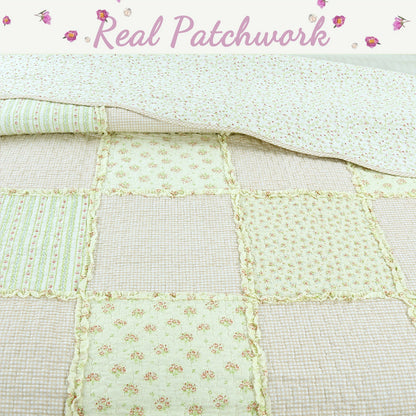 Sweet Peach Pink Floral Ruffle Quilt Bedding Set