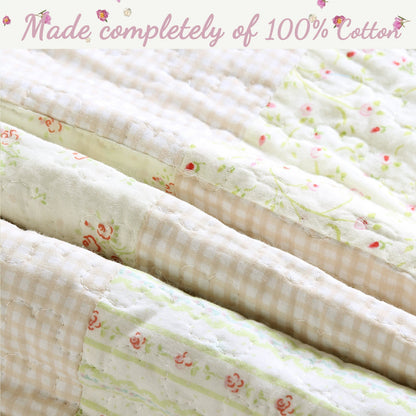 Sweet Peach Pink Floral Ruffle Quilt Bedding Set