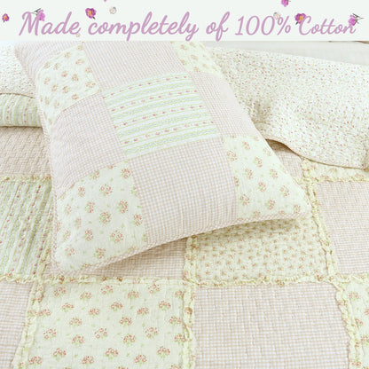 Sweet Peach Pink Floral Ruffle Quilt Bedding Set