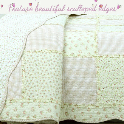 Sweet Peach Pink Floral Ruffle Quilt Bedding Set