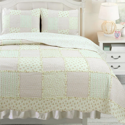 Sweet Peach Pink Floral Ruffle Quilt Bedding Set