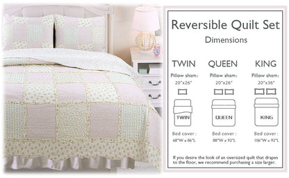 Sweet Peach Pink Floral Ruffle Quilt Bedding Set