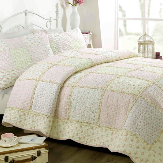Sweet Peach Pink Floral Ruffle Quilt Bedding Set