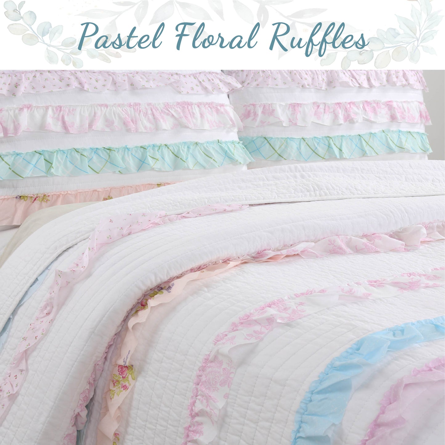 Devers Ruffles Cotton Reversible Quilt Bedding Set