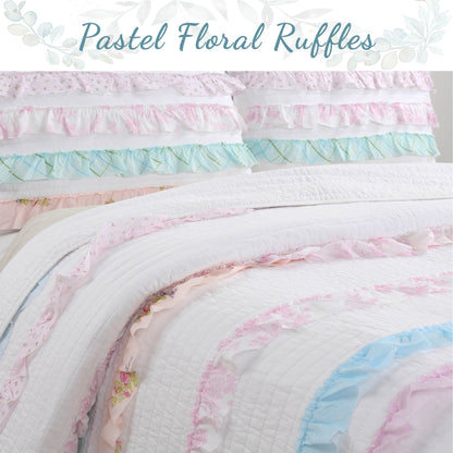 Devers Ruffles Cotton Reversible Quilt Bedding Set