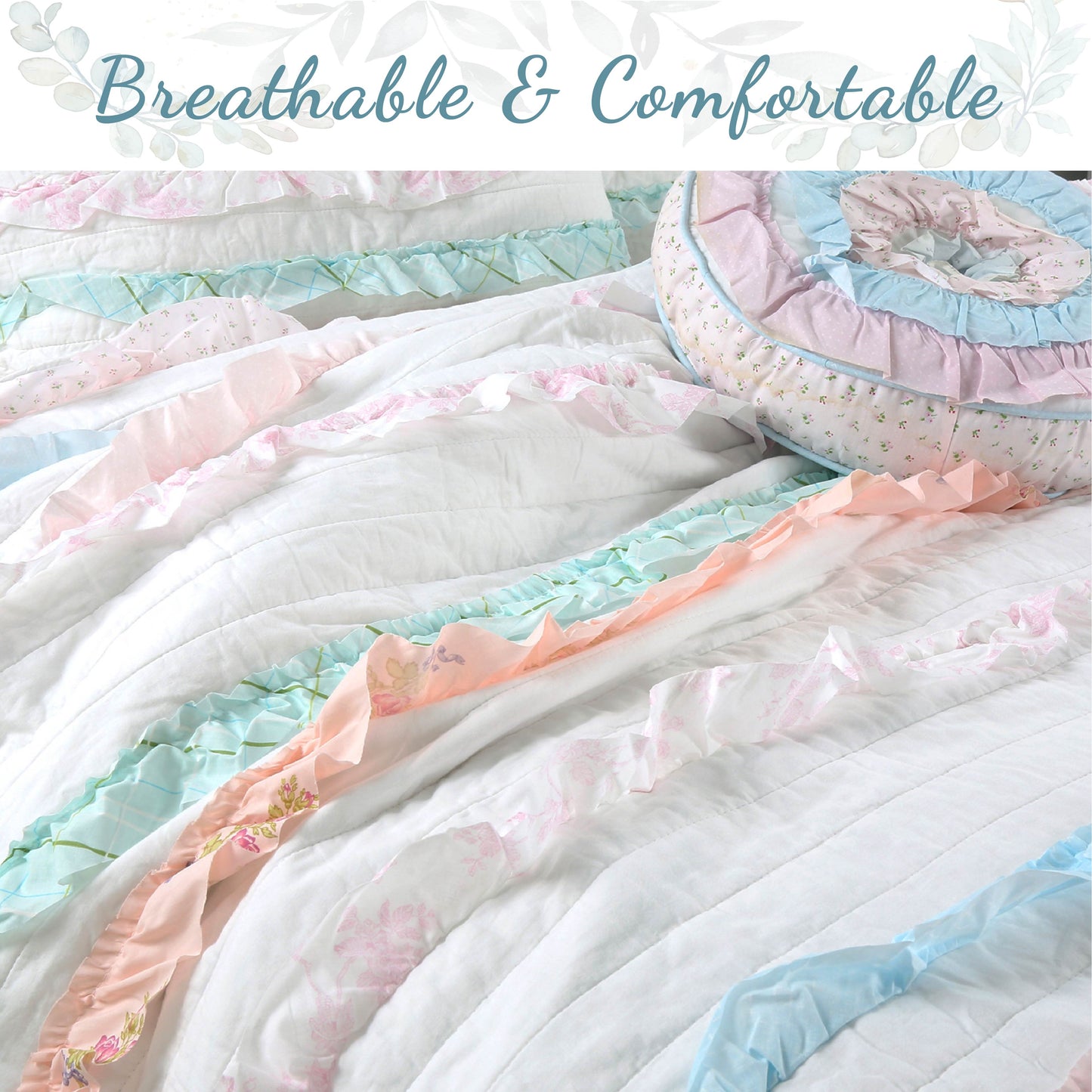 Devers Ruffles Cotton Reversible Quilt Bedding Set
