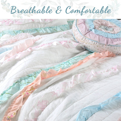 Devers Ruffles Cotton Reversible Quilt Bedding Set