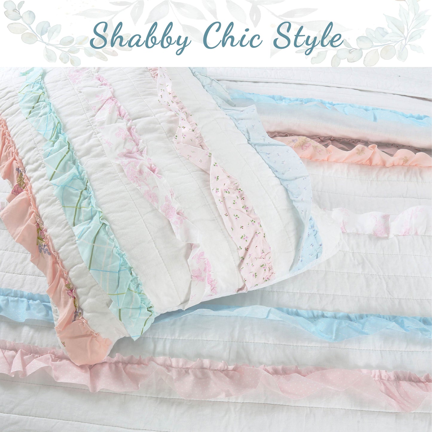 Devers Ruffles Cotton Reversible Quilt Bedding Set